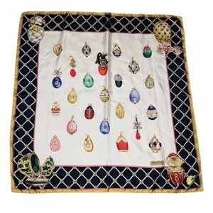 Vintage MANTERO Scarf, Italy Hand Rolled Silk Faberge Egg Jewels Pattern